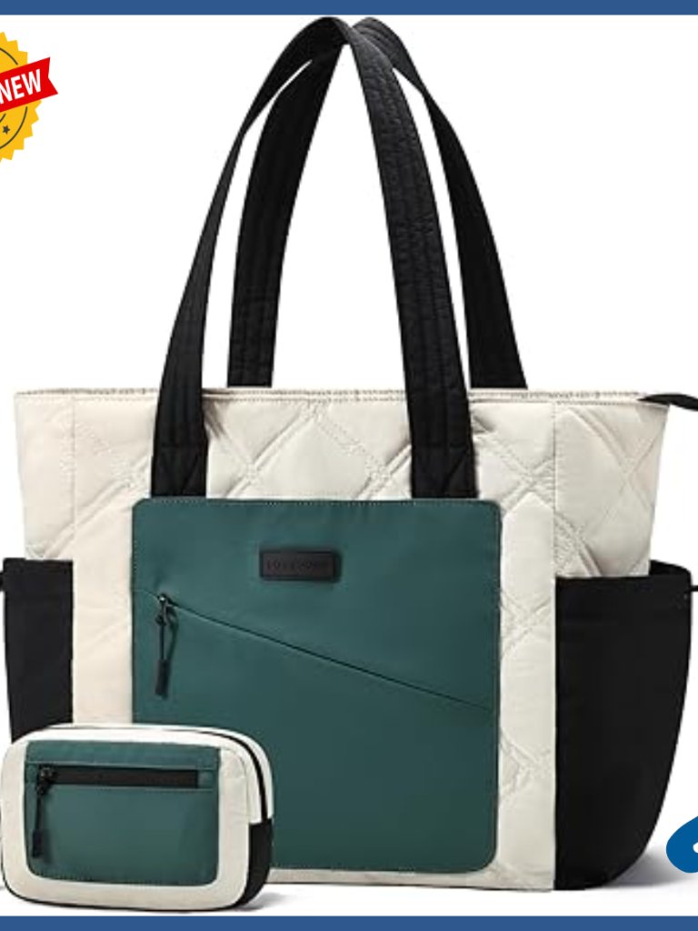 Lightweight Quilted Tote Bag With Luggage Strap, 5 Pockets For Travel Work